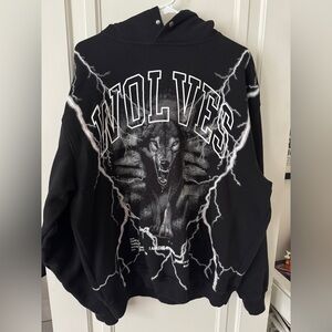 Darc Sport Wolves Lightning Storm Premium Oversized Hoodie in Black - Large